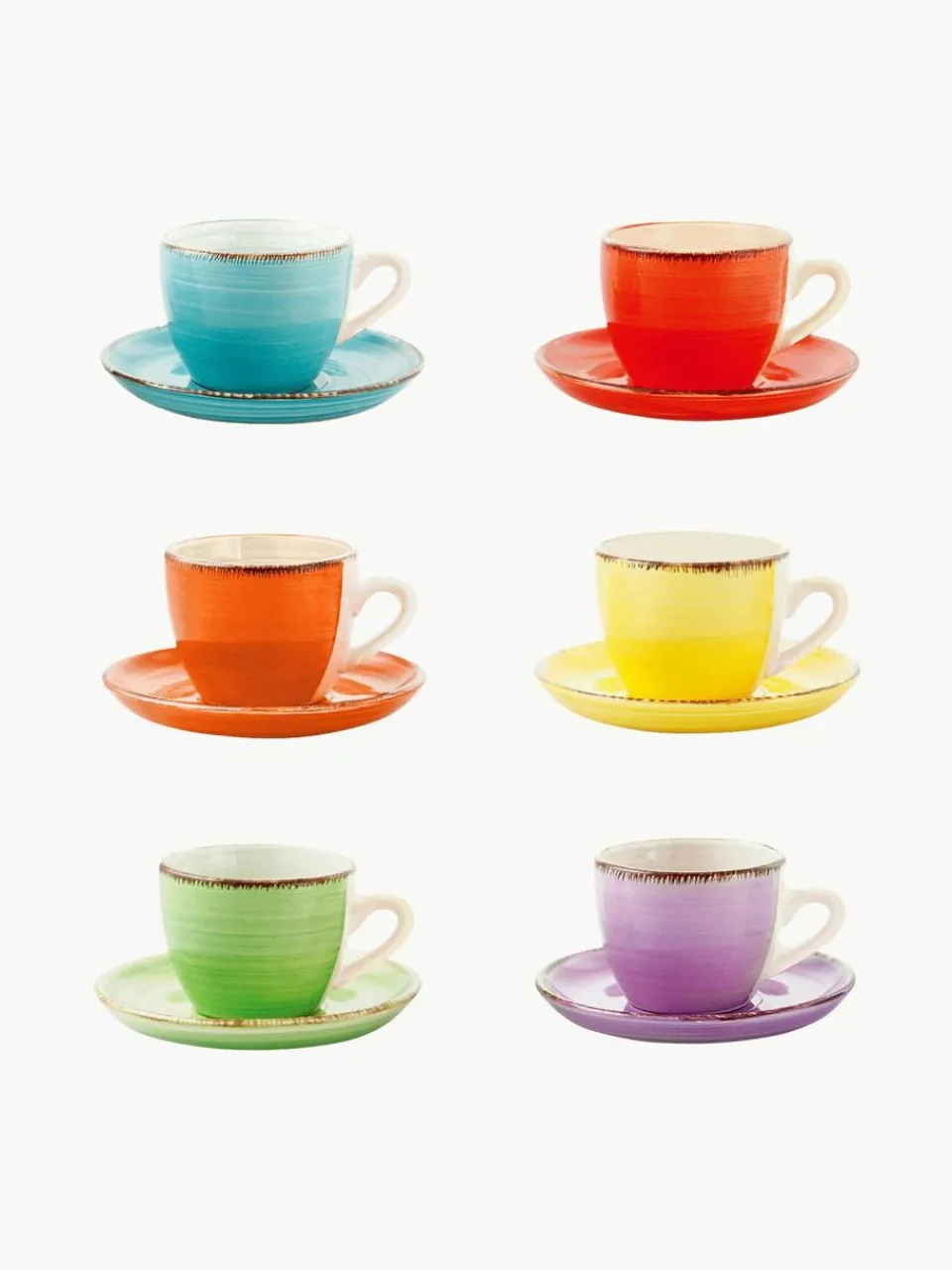 Villa D'Este Home Tivoli Handbemalte Espressotassen Baita mit Untertassen, 6er-Set