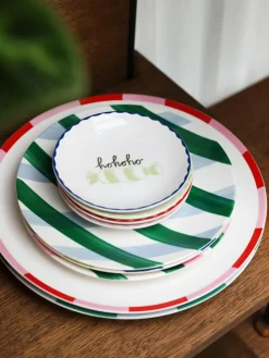 &k amsterdam Handbemalte Kuchenteller Bliss mit weihnachtlichem Design, 4er-Set