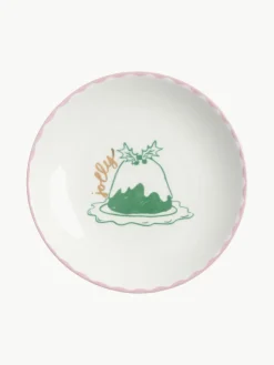 &k amsterdam Handbemalte Kuchenteller Bliss mit weihnachtlichem Design, 4er-Set