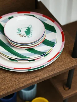 &k amsterdam Handbemalte Kuchenteller Bliss mit weihnachtlichem Design, 4er-Set