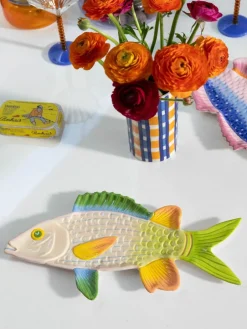 &k amsterdam Handbemalte Servierplatte Fish aus Dolomit