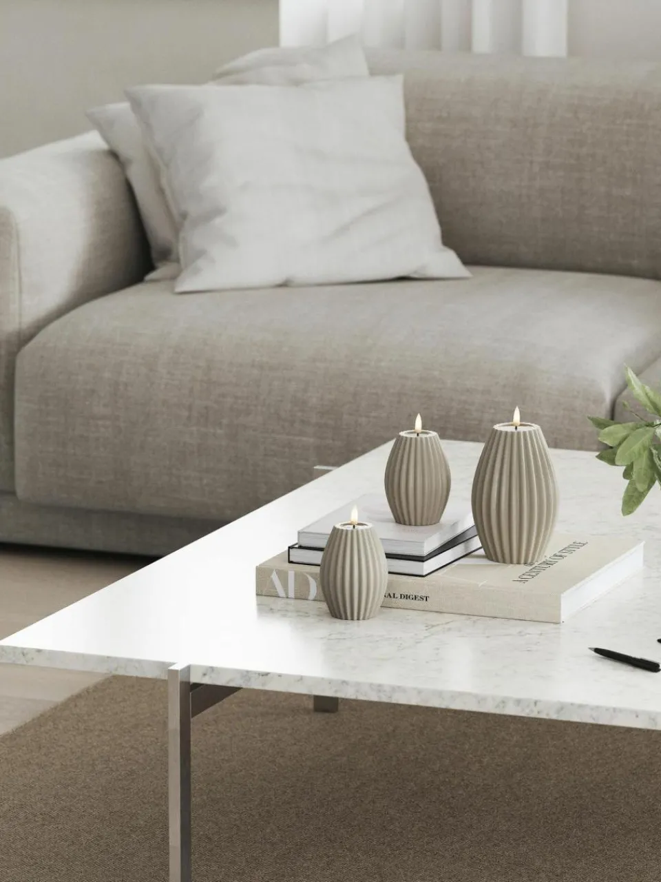 Deluxe Homeart Handgefertigte LED-Kerze Round Stripe, H 15 cm