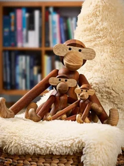 Kinder Kay Bojesen Handgefertigtes Deko-Objekt Monkey aus Teakholz, H 19 cm