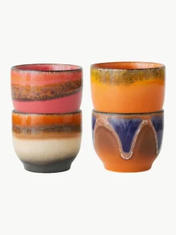 HKLIVING Handgemachte Keramik-Kaffeebecher 70's, 4er-Set