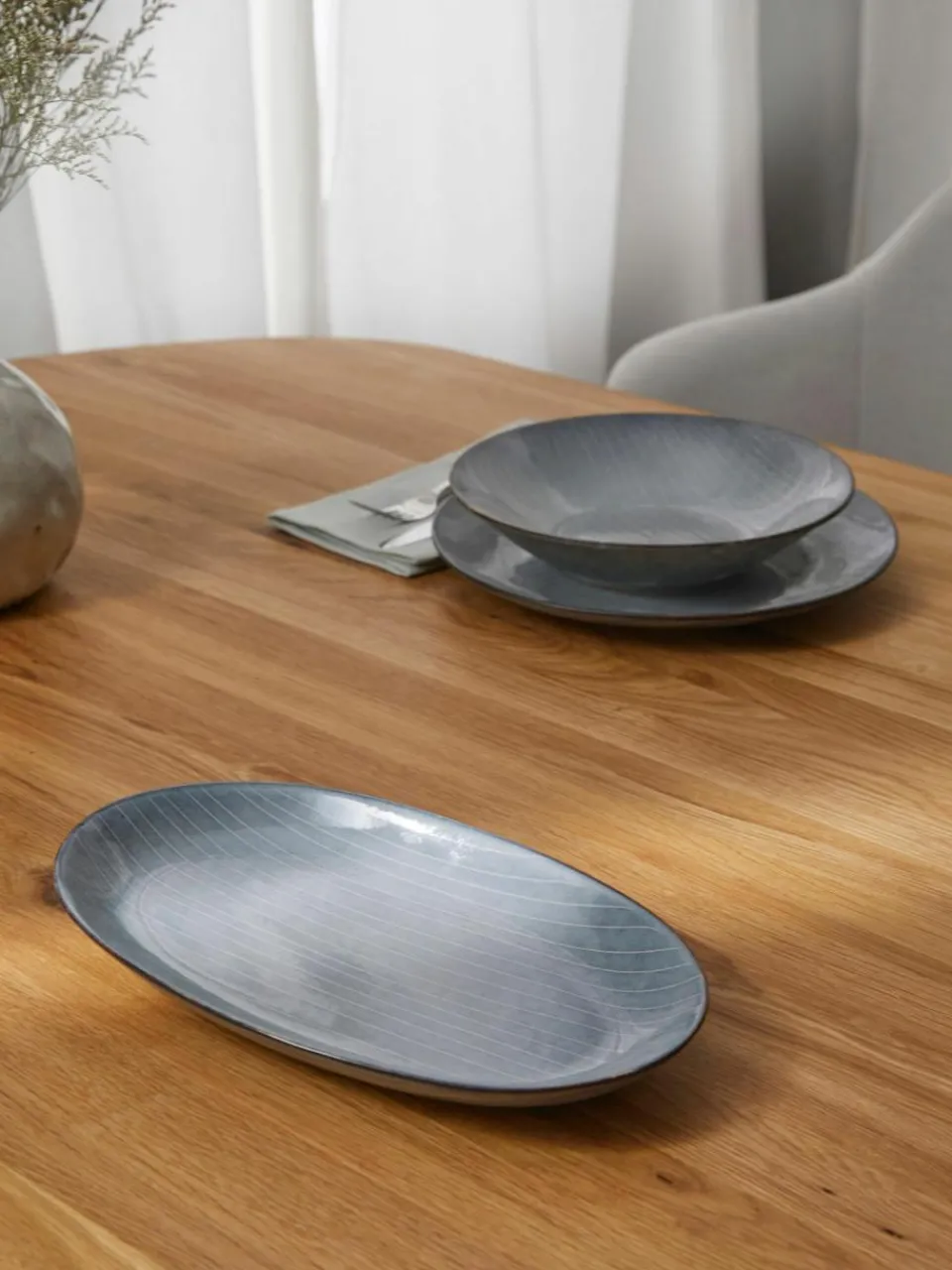 Broste Copenhagen Handgemachte Servierplatte Nordic Sea, L 30 cm