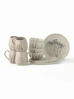 Bloomingville Handgemachtes Frühstücks-Set Bea mit Gräser-Motiv, 4 Personen (12-tlg.)