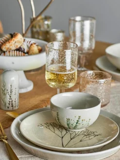 Bloomingville Handgemachtes Frühstücks-Set Bea mit Gräser-Motiv, 4 Personen (12-tlg.)