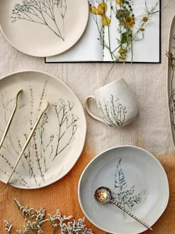 Bloomingville Handgemachtes Frühstücks-Set Bea mit Gräser-Motiv, 4 Personen (12-tlg.)