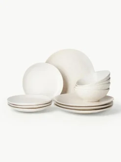 Broste Copenhagen Handgemachtes Geschirr-Set Nordic Vanilla, 4 Personen (12-tlg.)