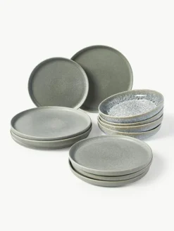 Westwing Collection Handgemachtes Geschirr-Set Pam mit reaktiver Glasur, 4 Personen (12-tlg.)