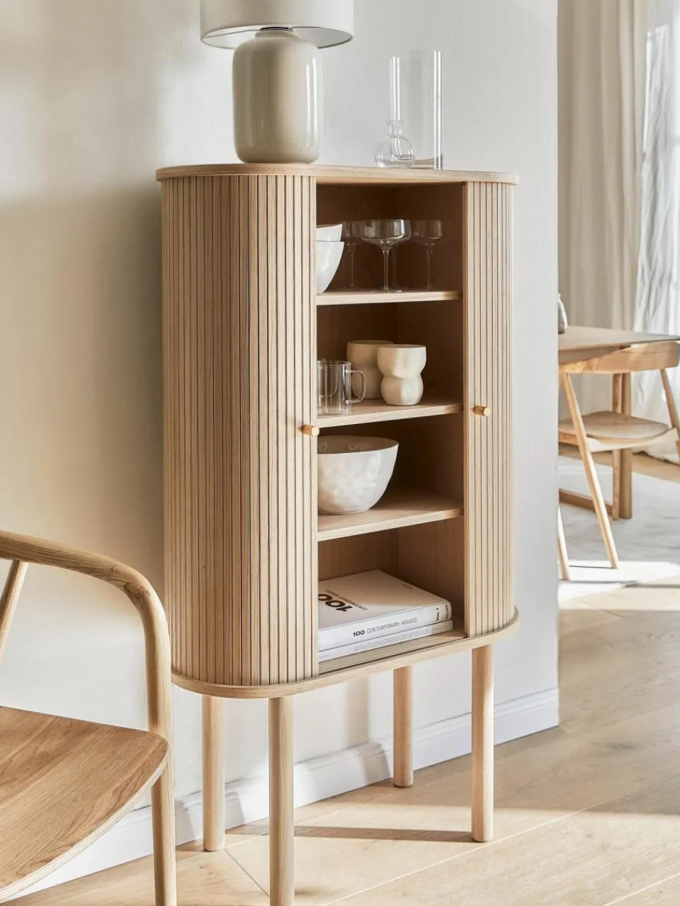 Westwing Collection Highboard Calary mit geriffelter Front