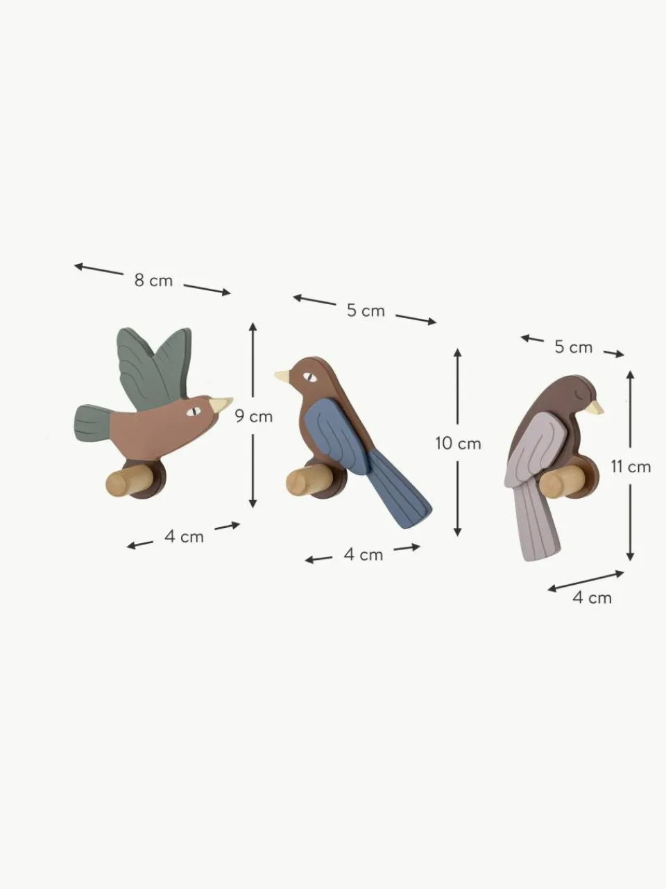 Kinder Bloomingville mini Holz-Wandhaken Lewi, 3er-Set