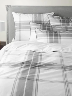 Westwing Collection Karierter Baumwollperkal-Bettdeckenbezug Scarlet mit Keder