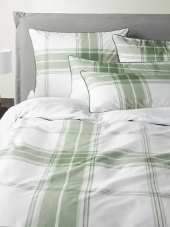 Westwing Collection Karierter Baumwollperkal-Bettdeckenbezug Scarlet mit Keder