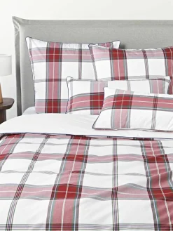 Westwing Collection Karierter Baumwollperkal-Bettdeckenbezug Scarlet mit Keder