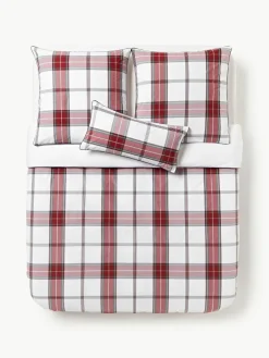 Westwing Collection Karierter Baumwollperkal-Bettdeckenbezug Scarlet mit Keder