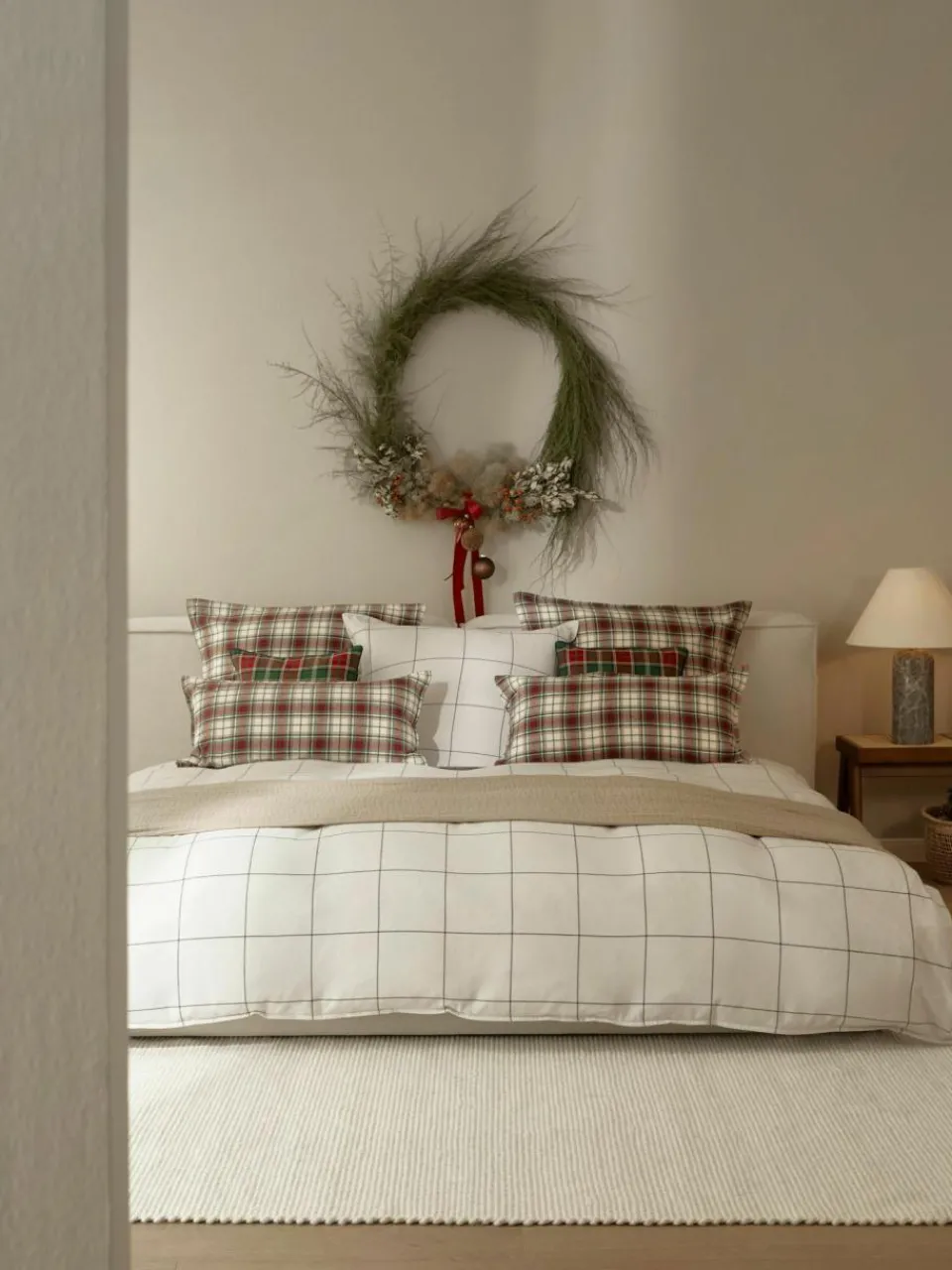 Westwing Collection Karierter Flanell-Wendekopfkissenbezug Noelle aus Baumwolle