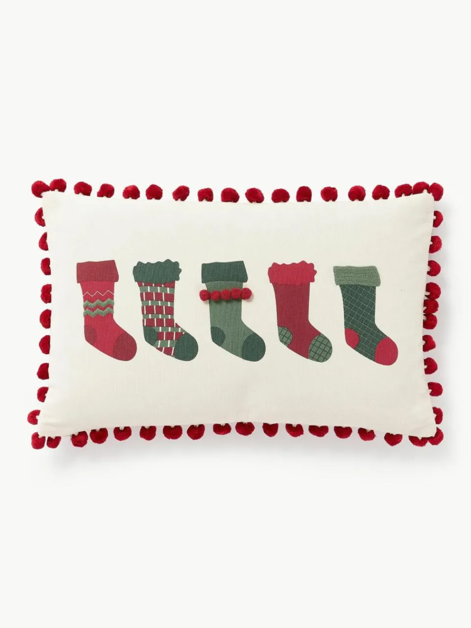 Westwing Collection Kissenhülle Coldin mit winterlichem Motiv und Pompons