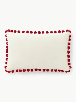 Westwing Collection Kissenhülle Coldin mit winterlichem Motiv und Pompons