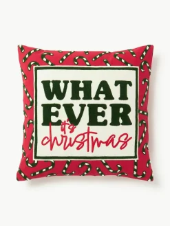 Westwing Collection Kissenhülle Whatever mit bestickter Aufschrift