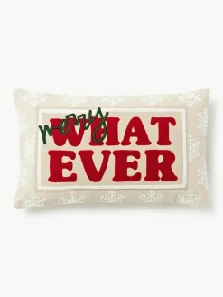 Westwing Collection Kissenhülle Whatever mit bestickter Aufschrift