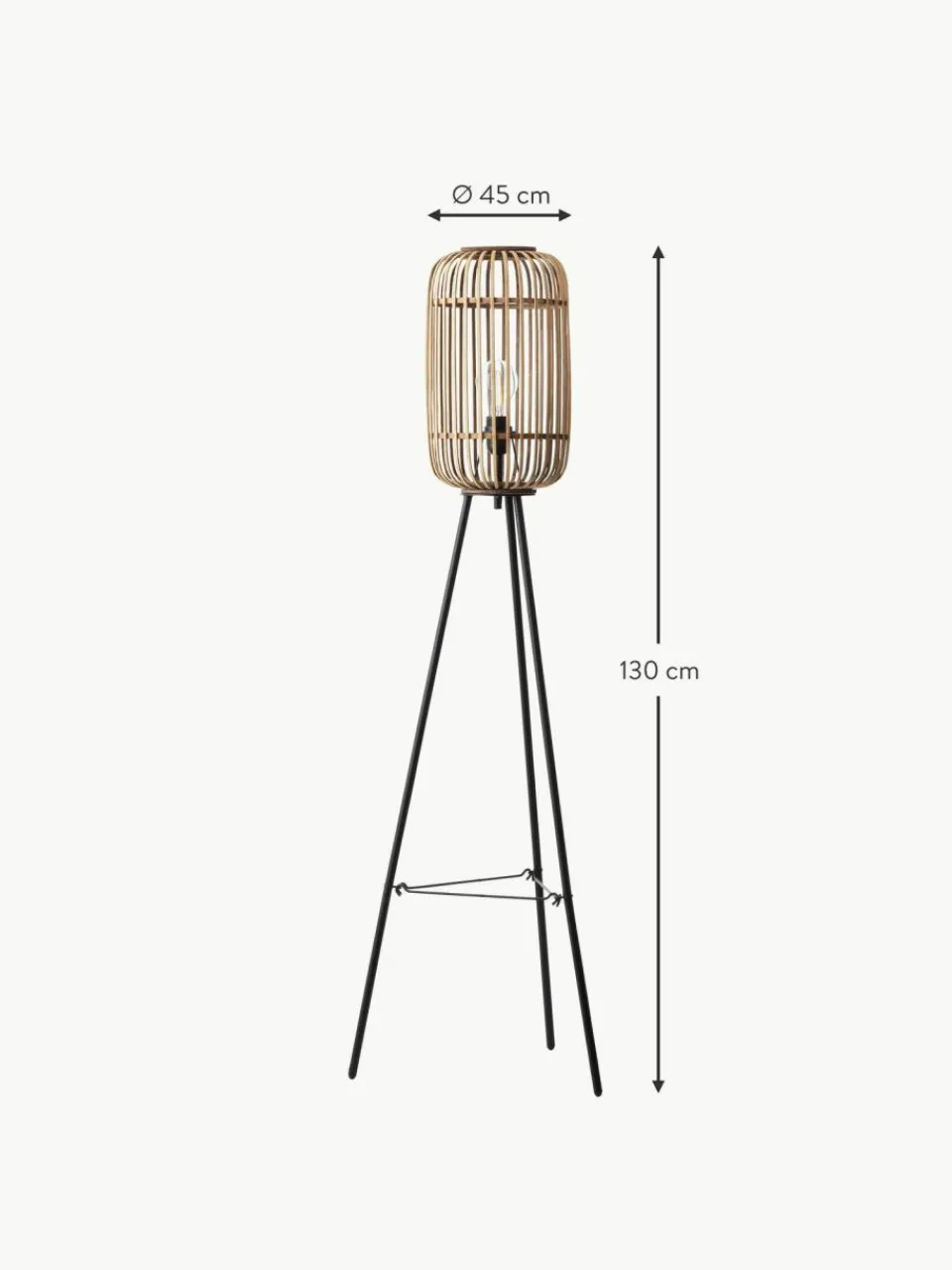 Westwing Kleine Tripod Stehlampe Woodrow aus Rattan