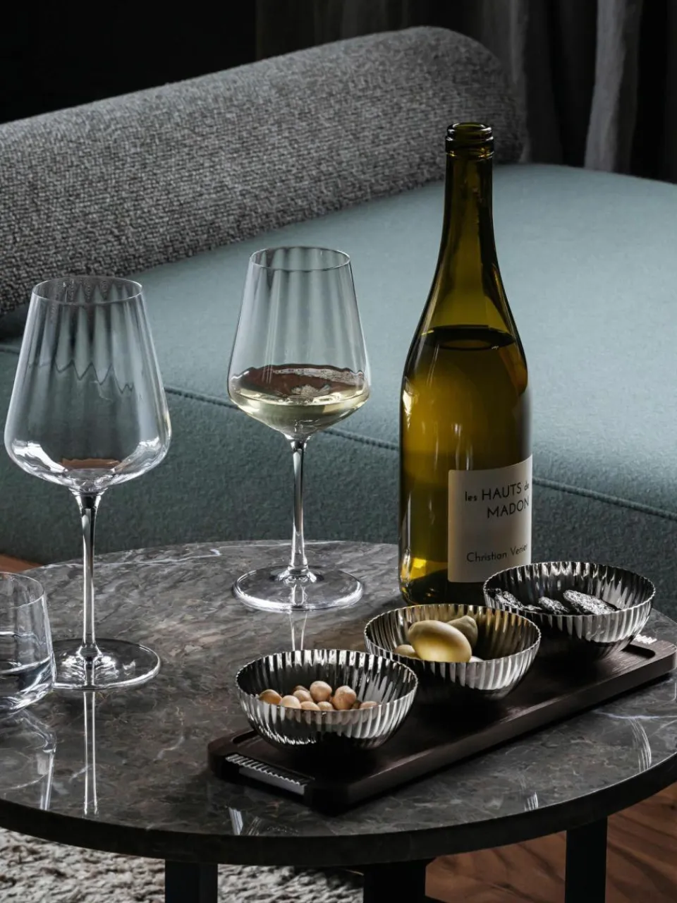 Georg Jensen Kristall-Rotweingläser Bernadotte mit Rillenstruktur, 6 Stück