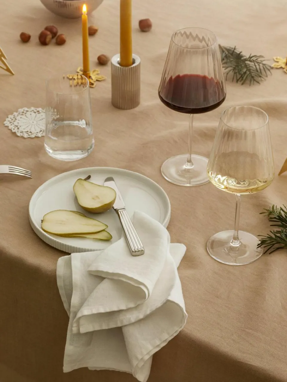 Georg Jensen Kristall-Rotweingläser Bernadotte mit Rillenstruktur, 6 Stück