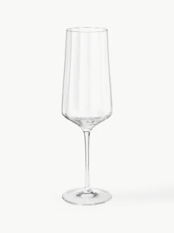 Georg Jensen Kristall-Sektgläser Bernadotte mit Rillenstruktur, 6 Stück