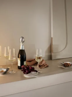 Georg Jensen Kristall-Sektgläser Bernadotte mit Rillenstruktur, 6 Stück