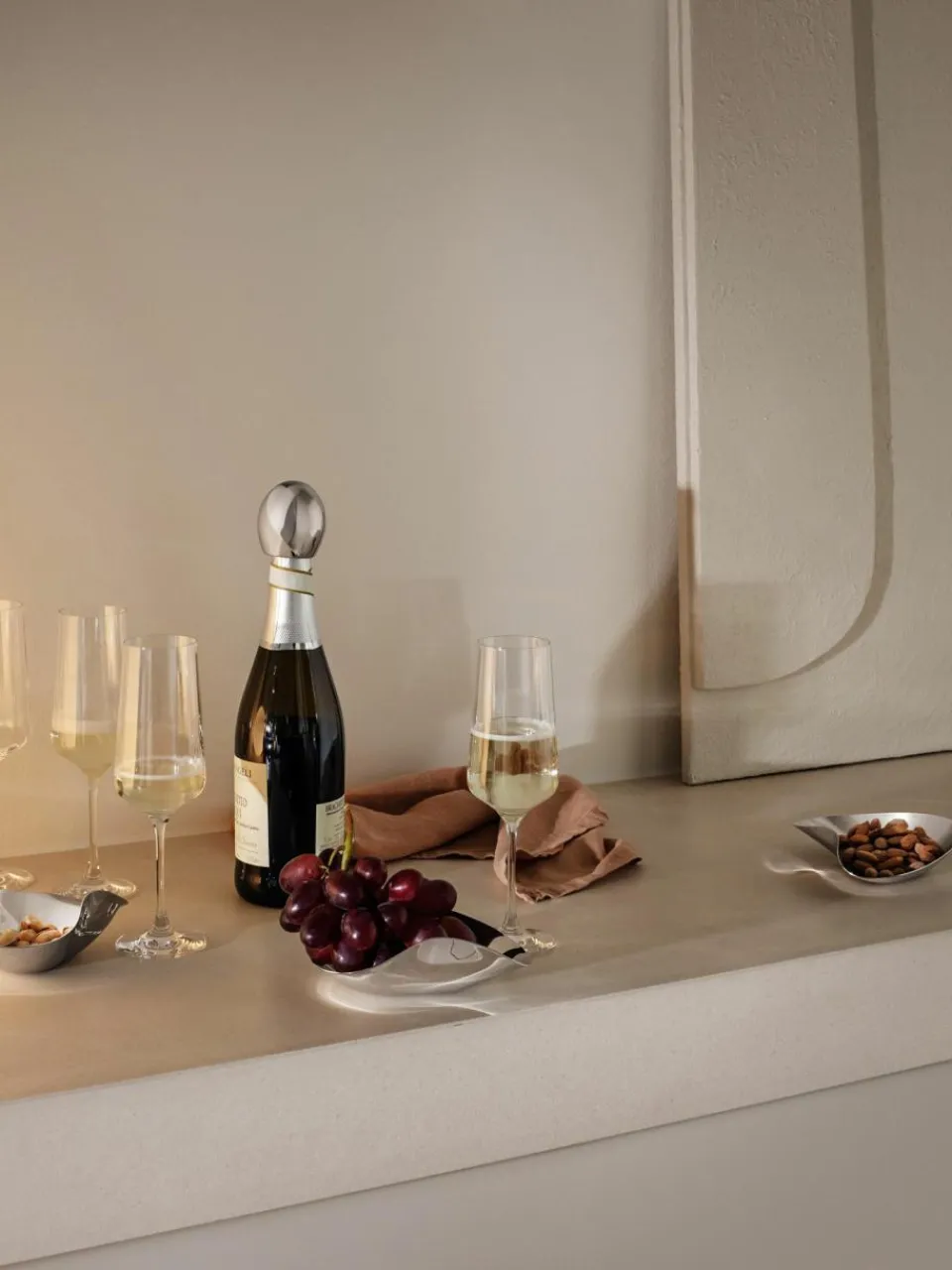 Georg Jensen Kristall-Sektgläser Bernadotte mit Rillenstruktur, 6 Stück