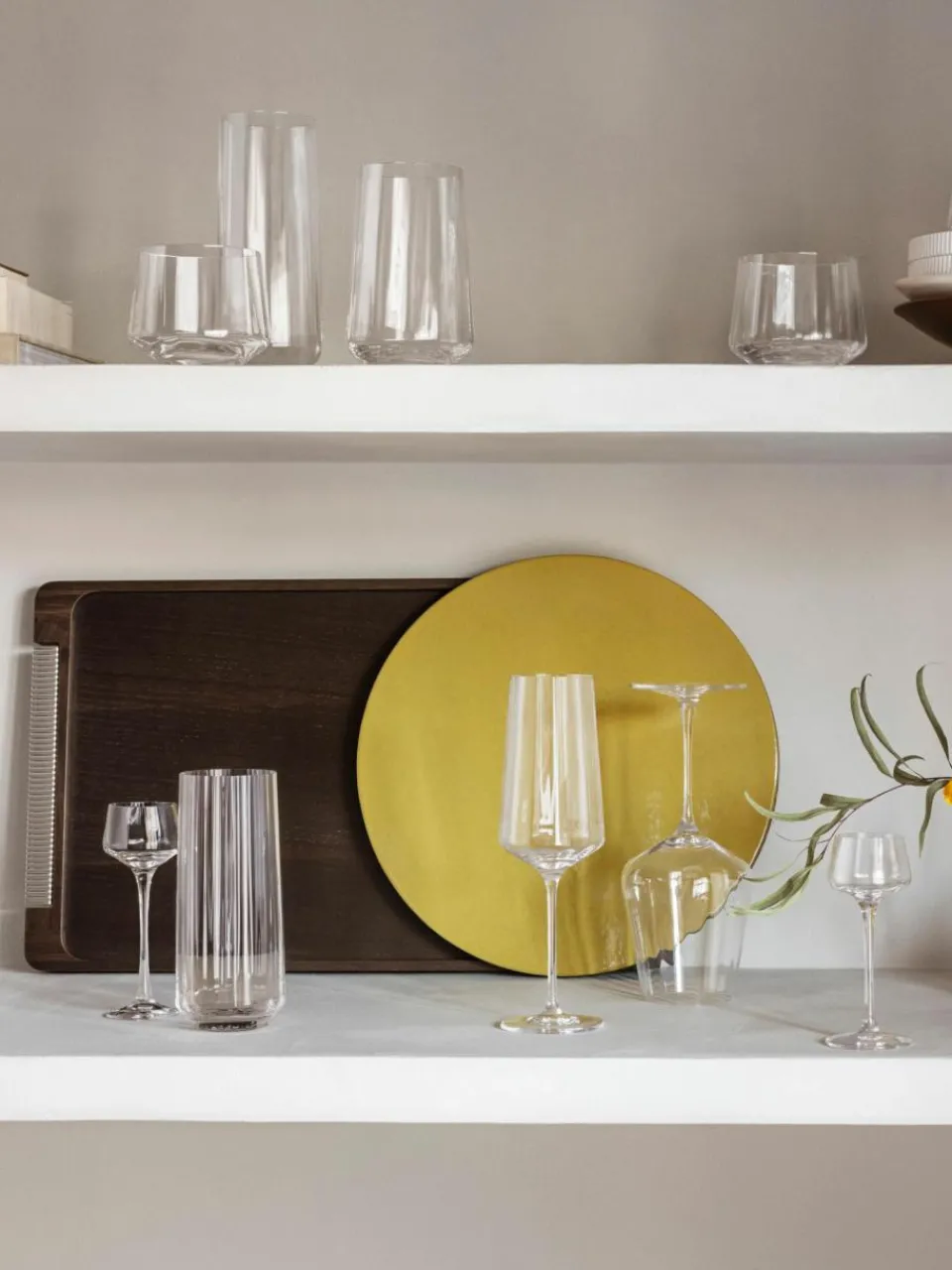 Georg Jensen Kristall-Wassergläser Bernadotte mit Rillenstruktur, 6 Stück