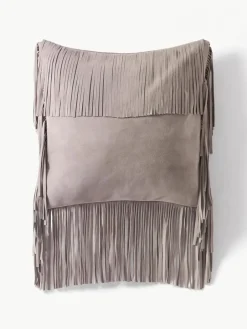 Westwing Collection Leder-Kissenhülle Amaia mit Fransen