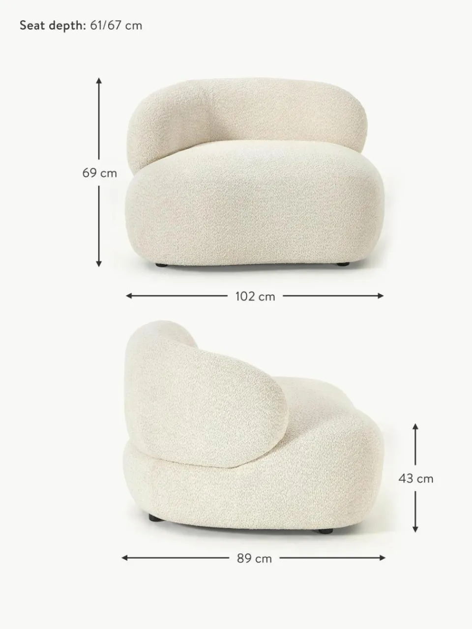Westwing Collection Loungesessel Alba aus Teddy-Bouclé