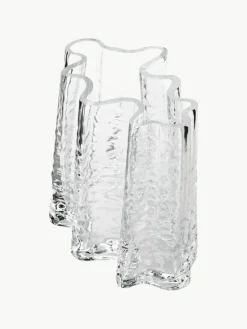 Cooee Design Mundgeblasene Glas-Vase Gry mit strukturierter Oberfläche, H 19 cm