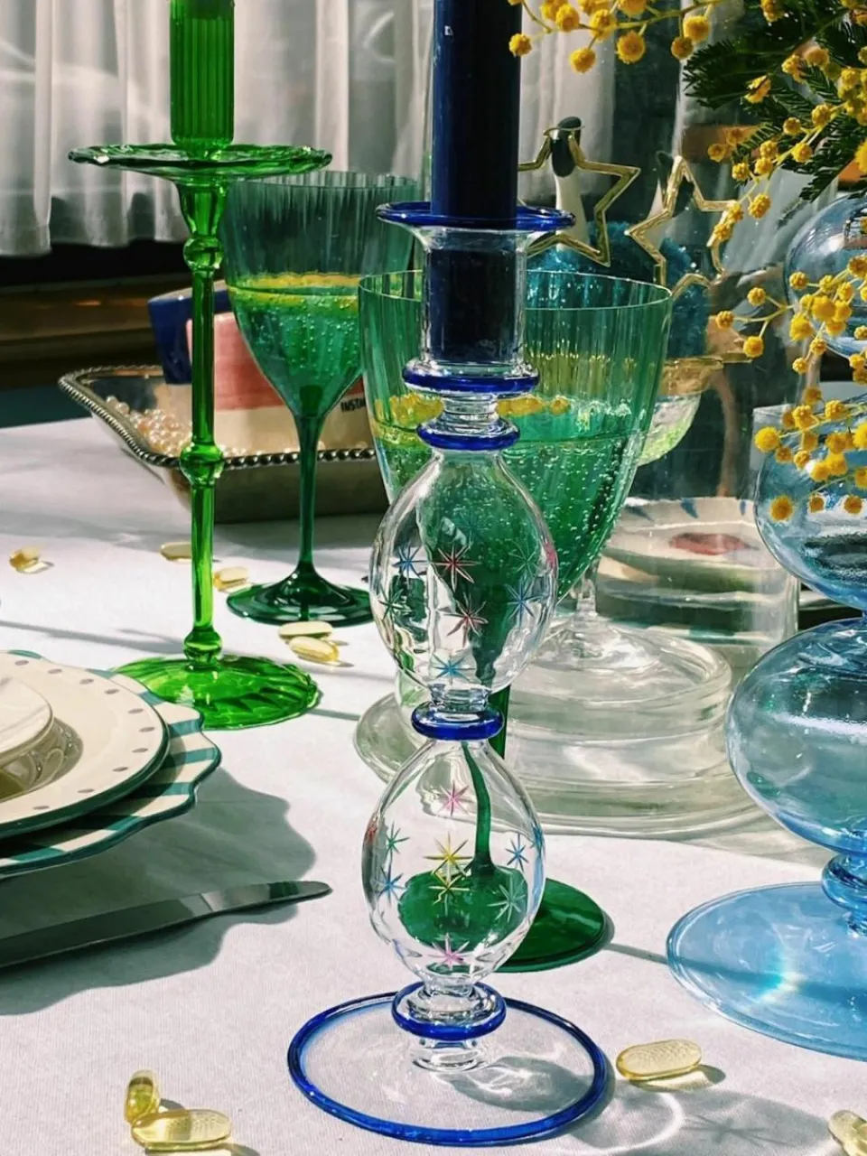 Anna + Nina Mundgeblasener Kerzenhalter Galaxy aus Borosilikatglas