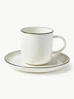 Westwing Collection Porzellan-Kaffeetassen Facile mit Untertassen, 2 Stück