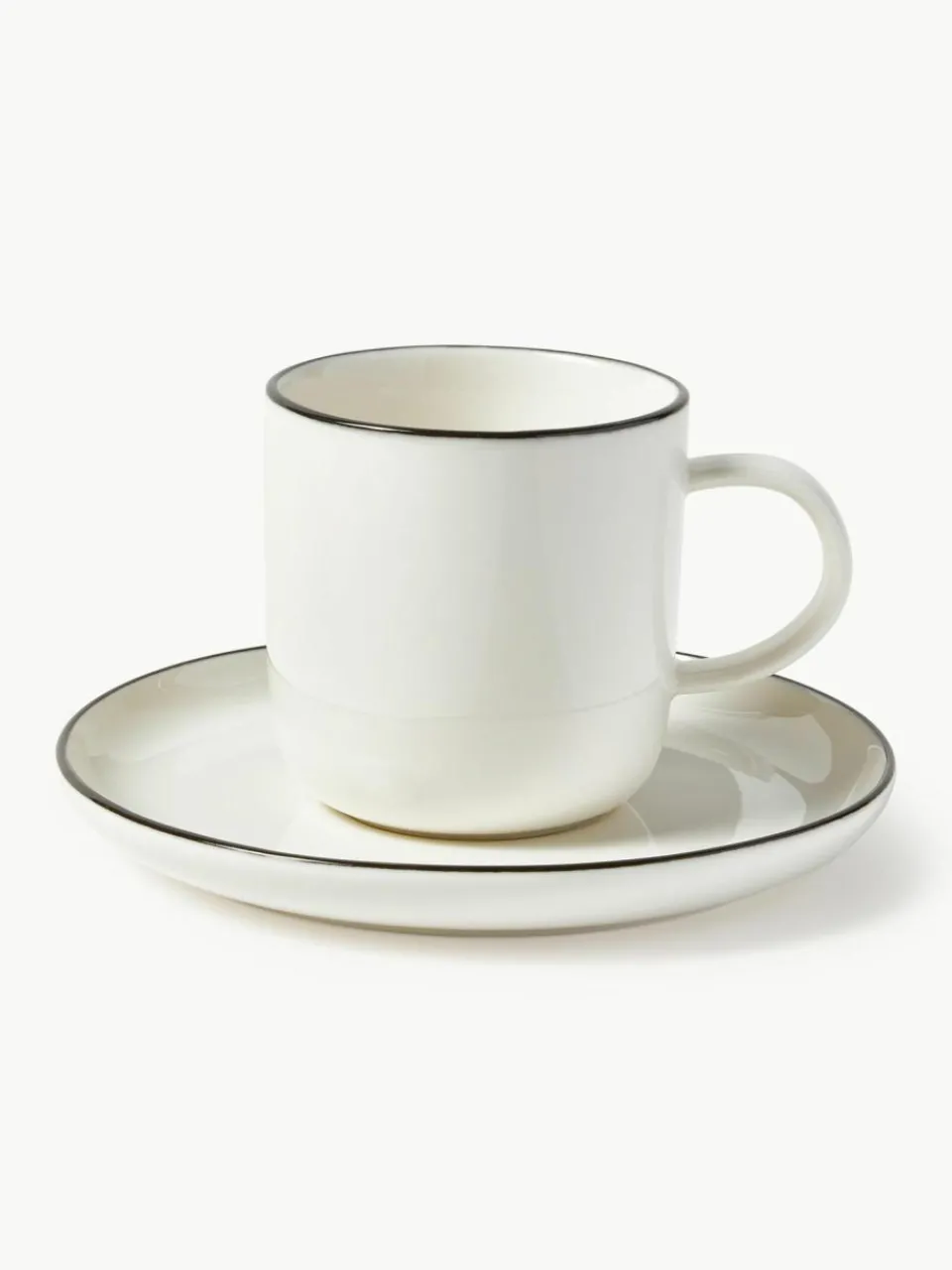 Westwing Collection Porzellan-Kaffeetassen Facile mit Untertassen, 2 Stück
