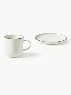 Westwing Collection Porzellan-Kaffeetassen Facile mit Untertassen, 2 Stück