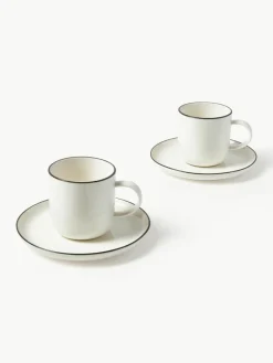 Westwing Collection Porzellan-Kaffeetassen Facile mit Untertassen, 2 Stück