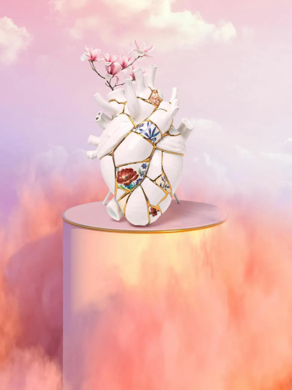 Seletti Porzellan-Vase Love in Bloom mit Gold-Dekor, H 25 cm