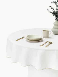 Westwing Collection Runde Leinen-Tischdecke Kennedy mit Umkettelung