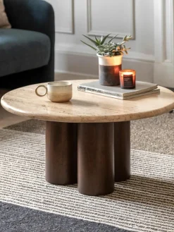 Westwing Runder Couchtisch Trevi mit Travertin-Tischplatte, Ø 75 cm