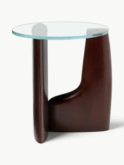 Westwing Collection Runder Holz-Beistelltisch Miya mit Glasplatte