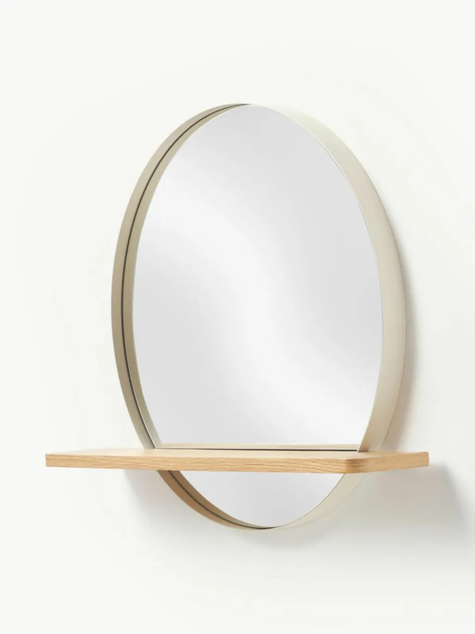 Westwing Collection Runder Wandspiegel Kenny mit Holz-Ablage