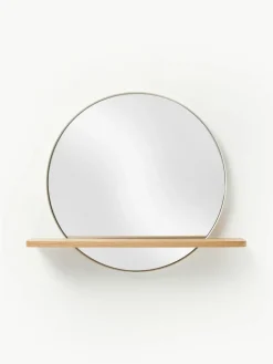 Westwing Collection Runder Wandspiegel Kenny mit Holz-Ablage