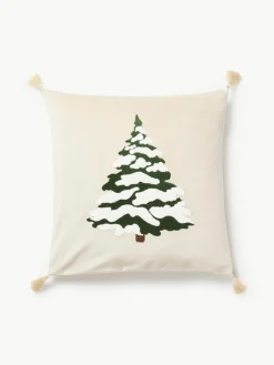 Westwing Collection Samt-Kissenhülle Amara mit gesticktem Tannenbaum