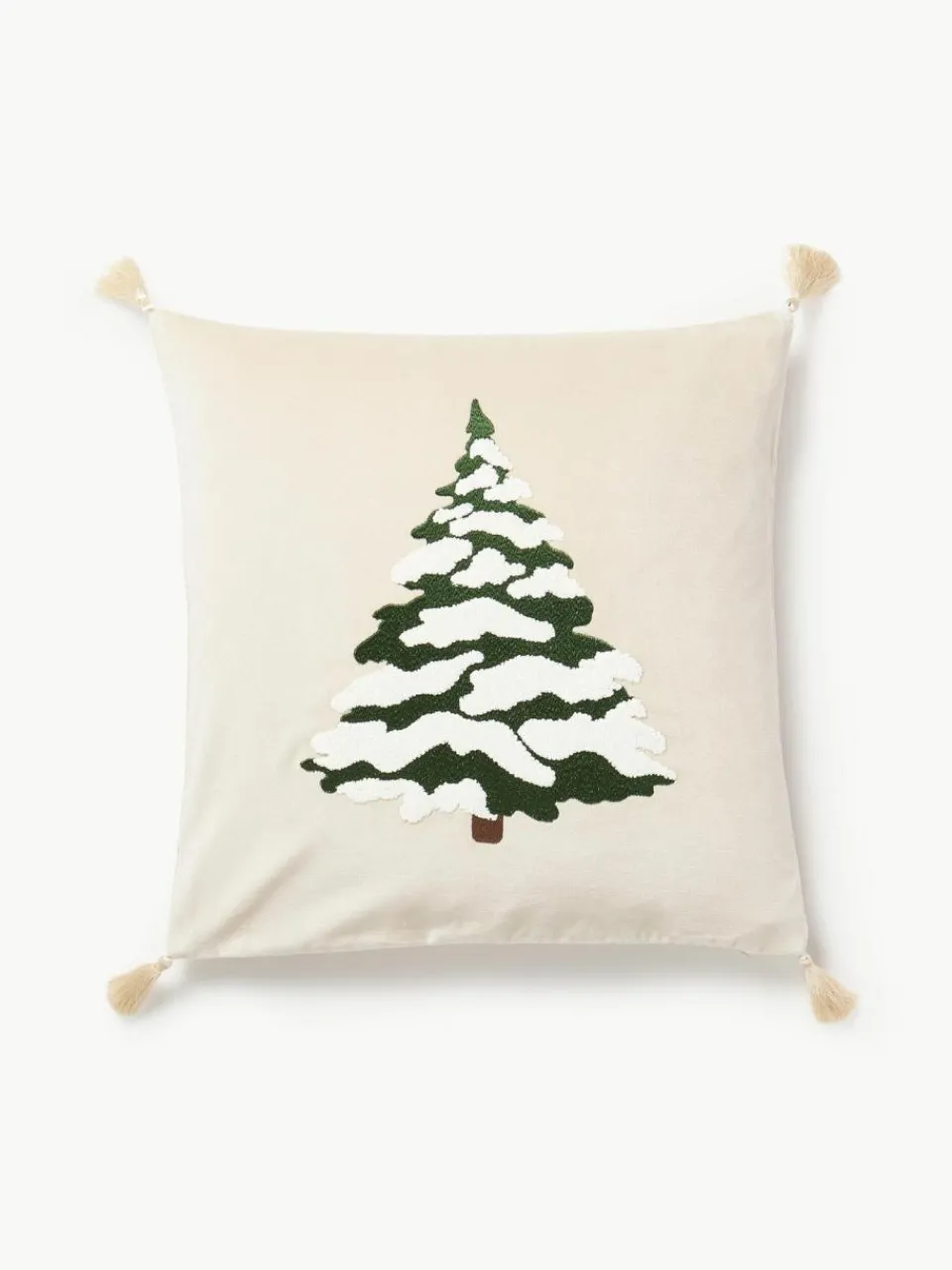 Westwing Collection Samt-Kissenhülle Amara mit gesticktem Tannenbaum