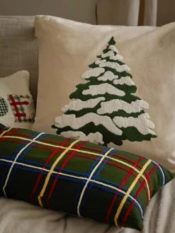 Westwing Collection Samt-Kissenhülle Amara mit gesticktem Tannenbaum