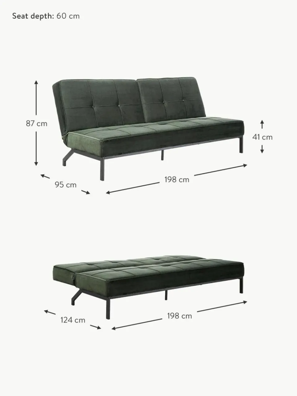 Westwing Samt-Schlafsofa Perugia (3-Sitzer)